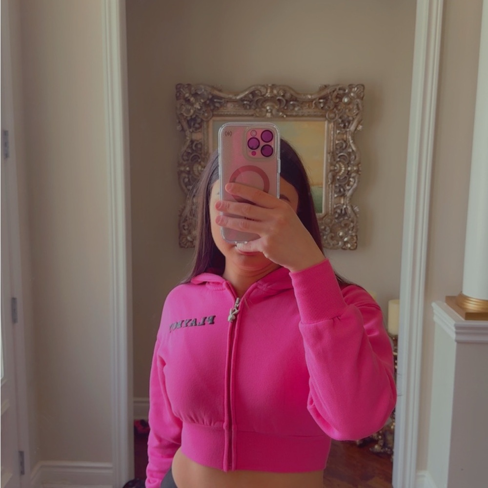 PLAYBOY Pink Cropped Hoodie